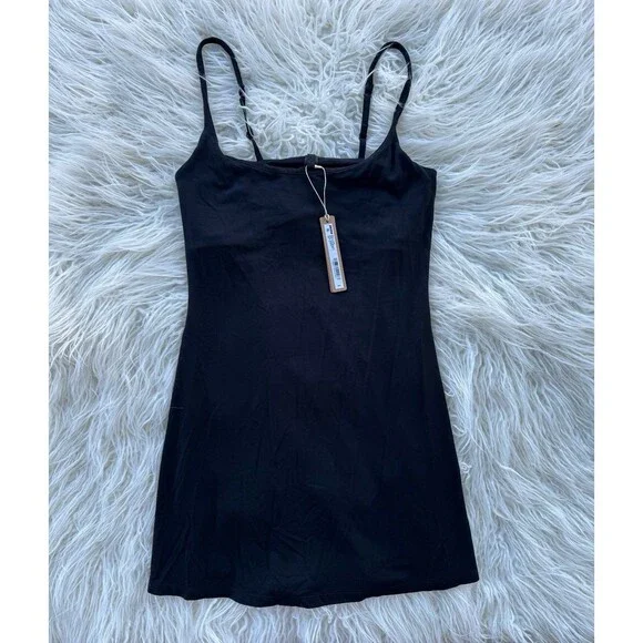Skims Smooth Lounge Skimpy Strap Scoop Neck Mini Dress Obsidian Size Small - Picture 2 of 11